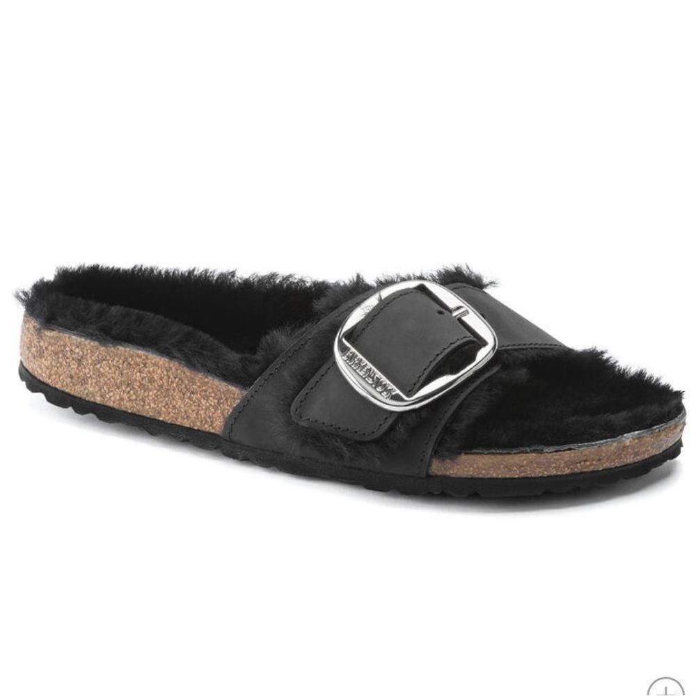 Birkenstock Madrid Big Buckle Shearling Black 36 US 5 NWT IN BOX‎